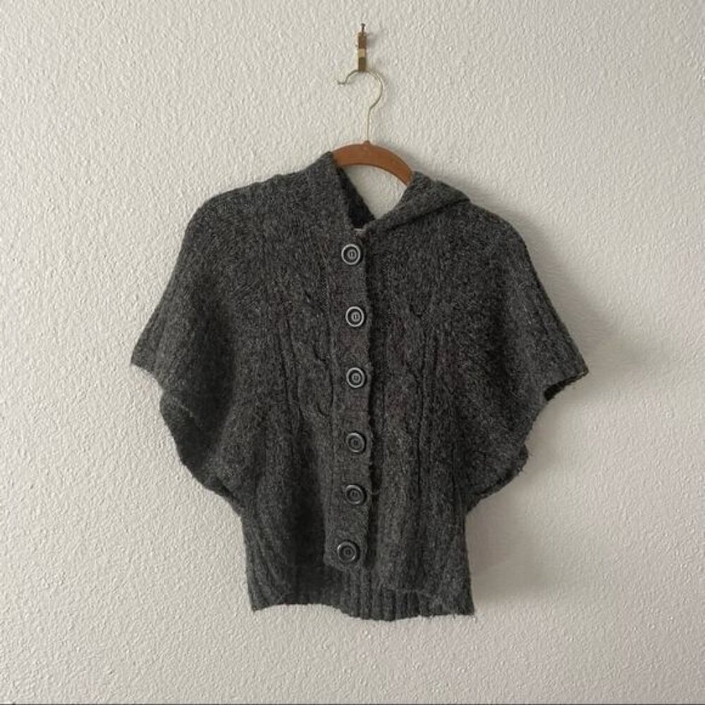 Y2K Grey Cardigan Sweater Short Sleeve Hooded Size Medium
